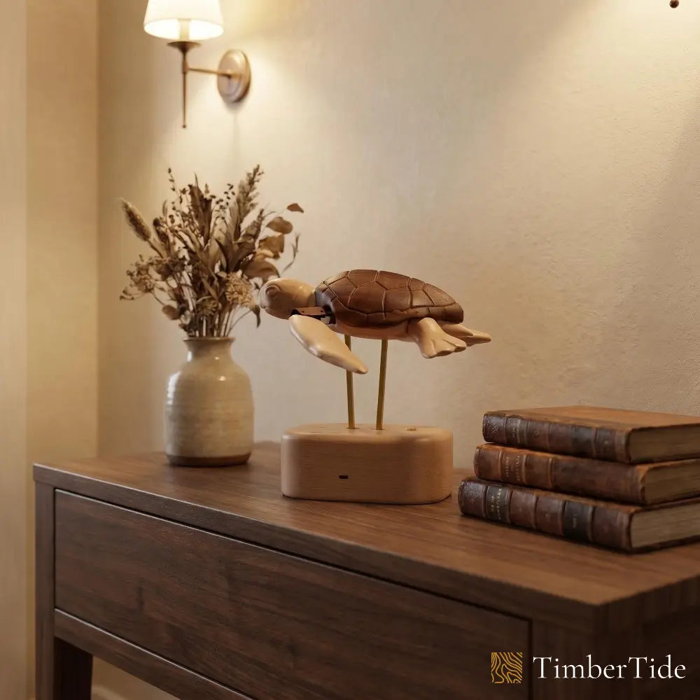 Handcrafted wooden sea turtle automaton kinetic sculpture by TimberTide