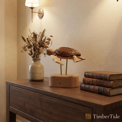 Handcrafted wooden sea turtle automaton kinetic sculpture by TimberTide