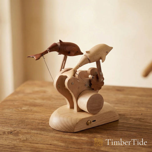 Handcrafted Wooden Dolphin Automaton