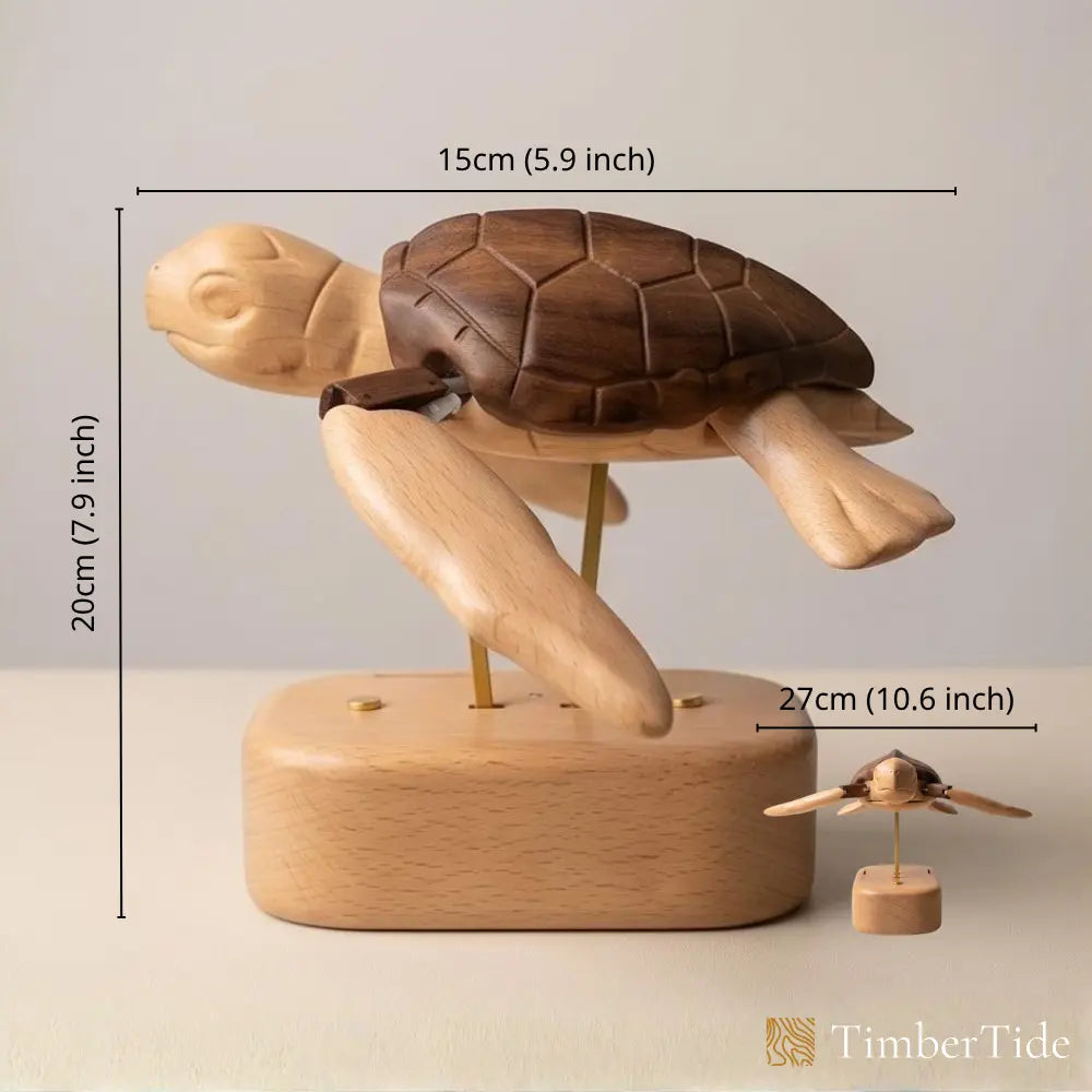 Walnut and beech sea turtle kinetic sculpture side view
