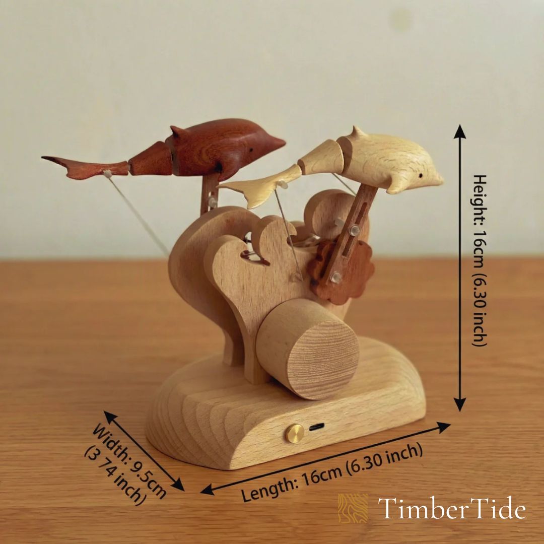Handcrafted Wooden Dolphin Automaton