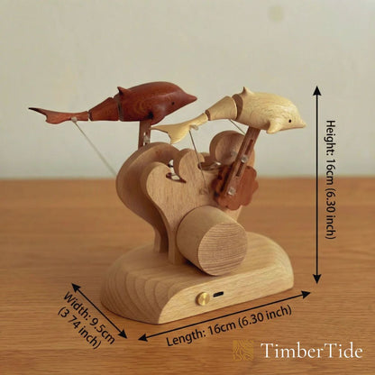 Handcrafted Wooden Dolphin Automaton