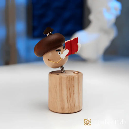 Handcrafted wooden mushroom automaton kinetic sculpture by TimberTide