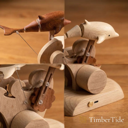 Handcrafted Wooden Dolphin Automaton