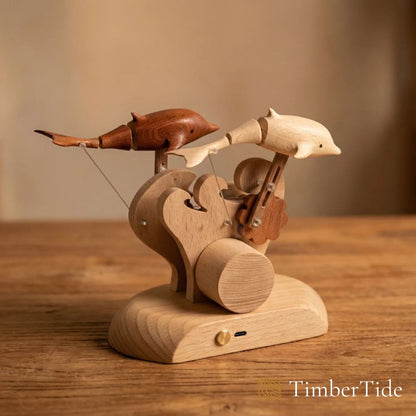 Handcrafted Wooden Dolphin Automaton