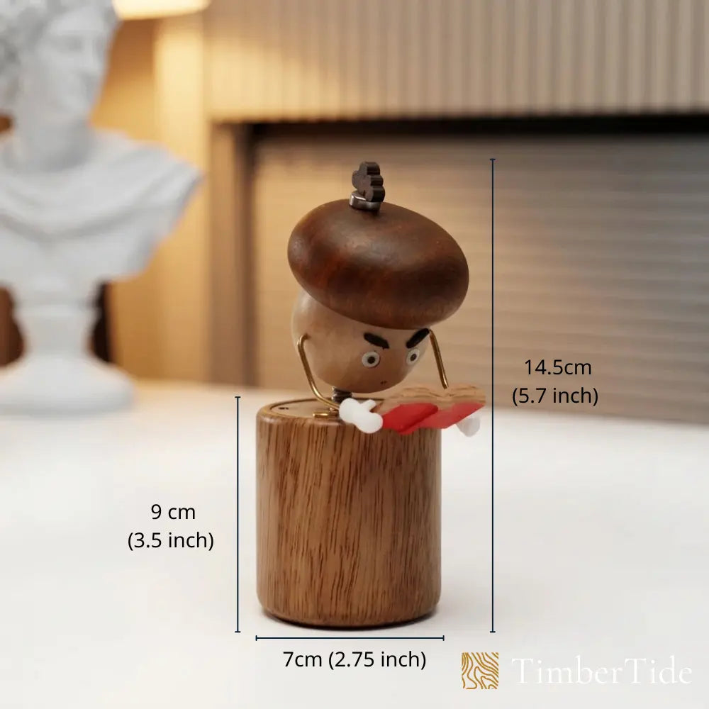 Walnut and beech mushroom kinetic sculpture side view