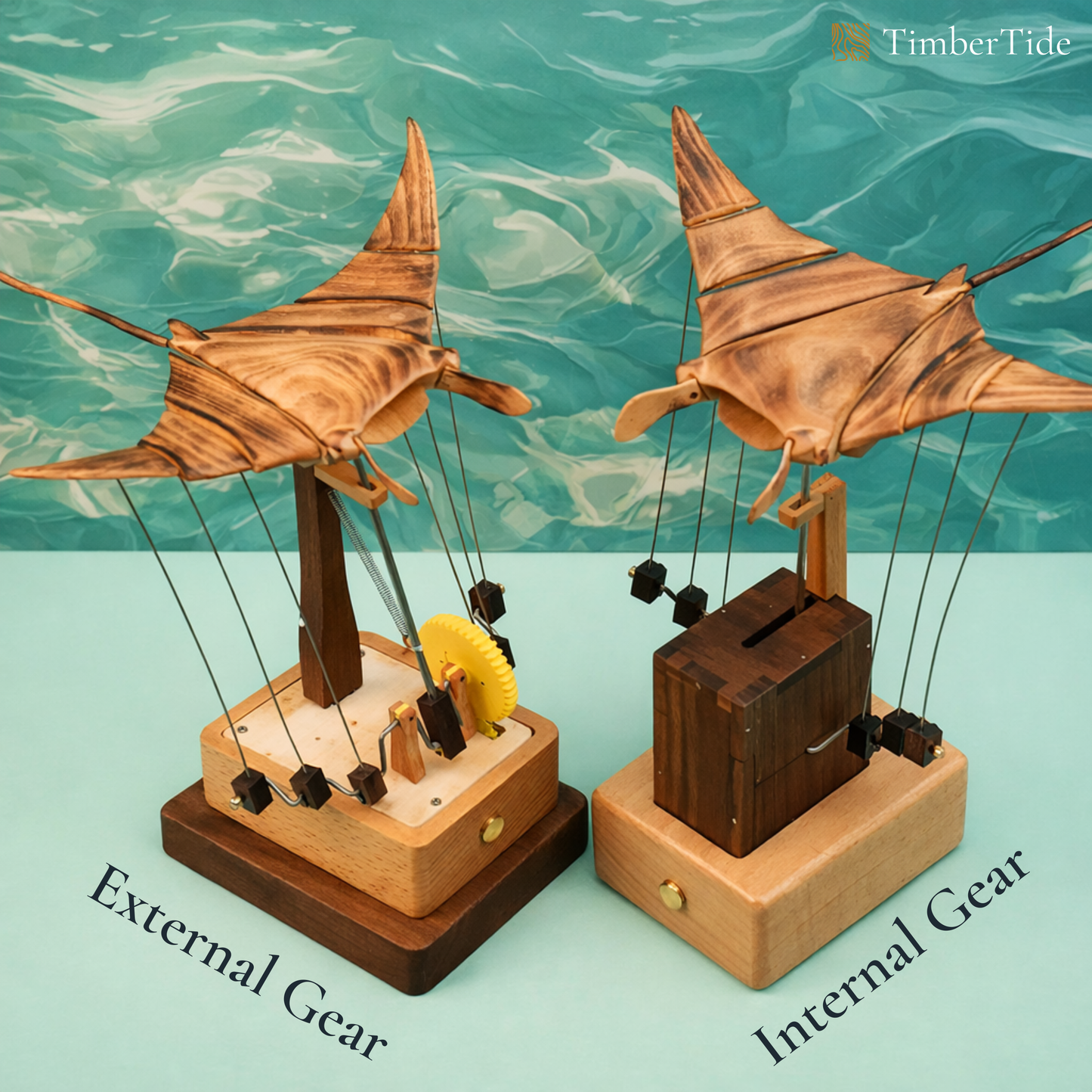 Handcrafted Wooden Manta Ray Automaton