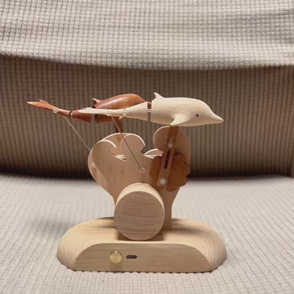 Handcrafted Wooden Dolphin Automaton