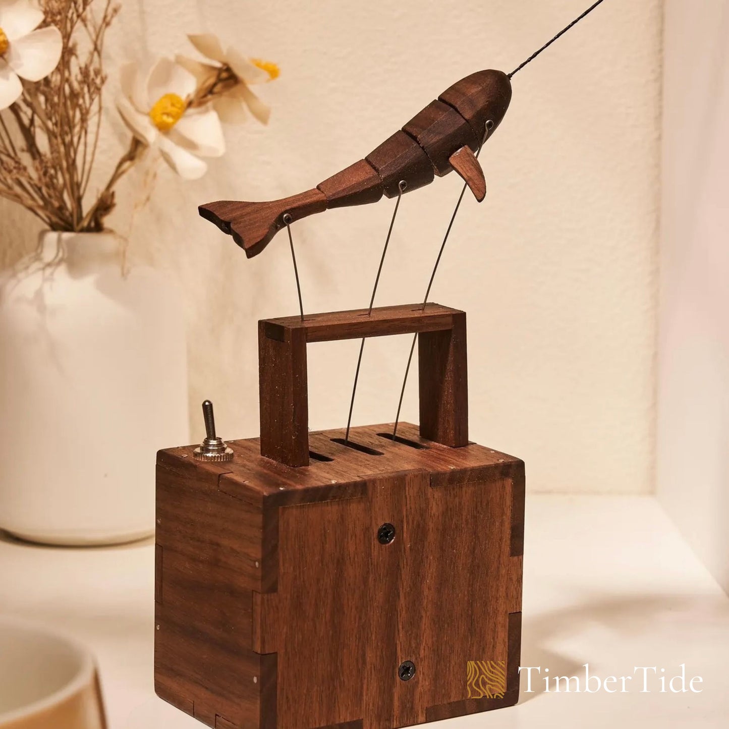 Handcrafted Walnut Whale Automaton