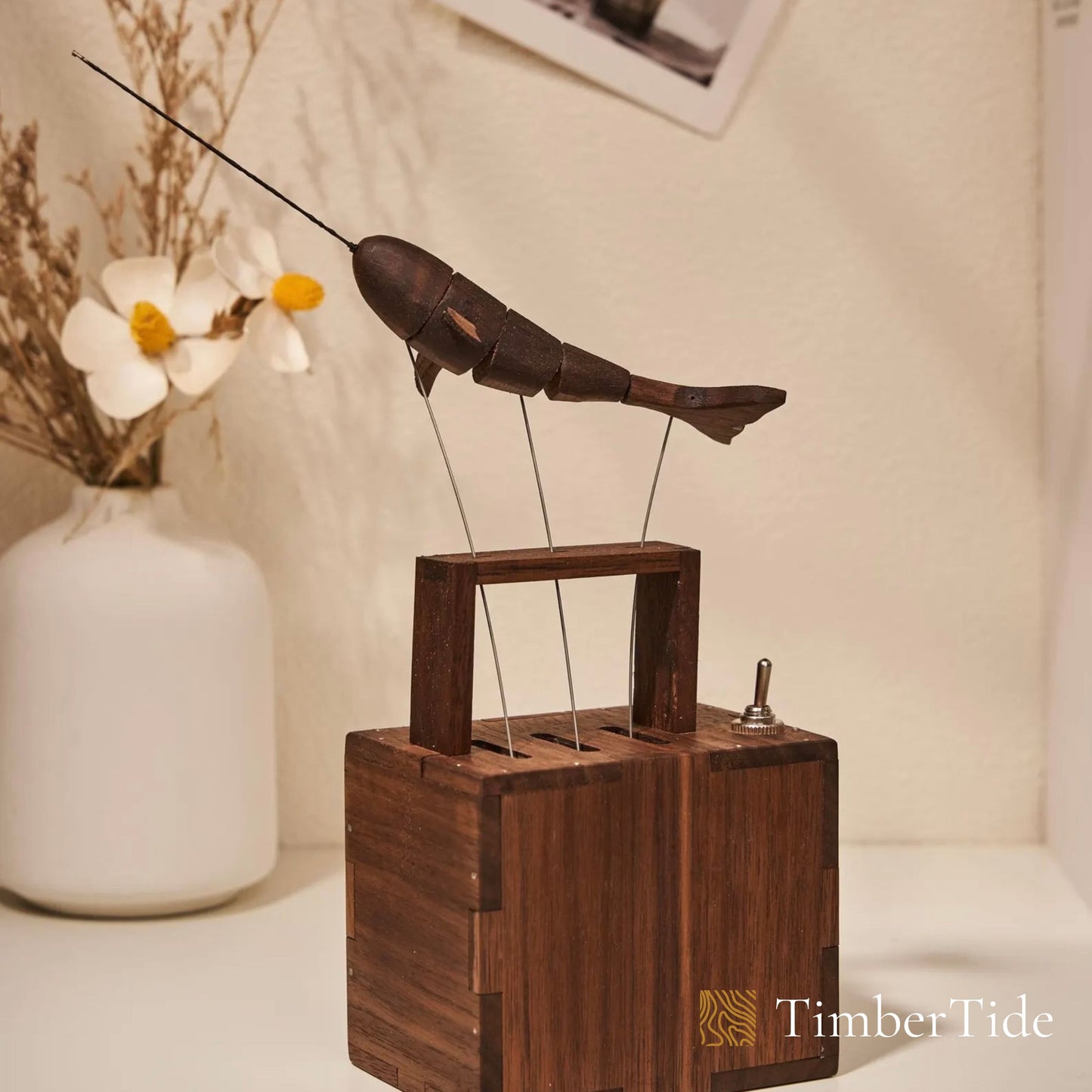 Handcrafted Walnut Whale Automaton