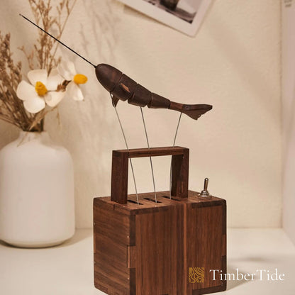 Handcrafted Walnut Whale Automaton