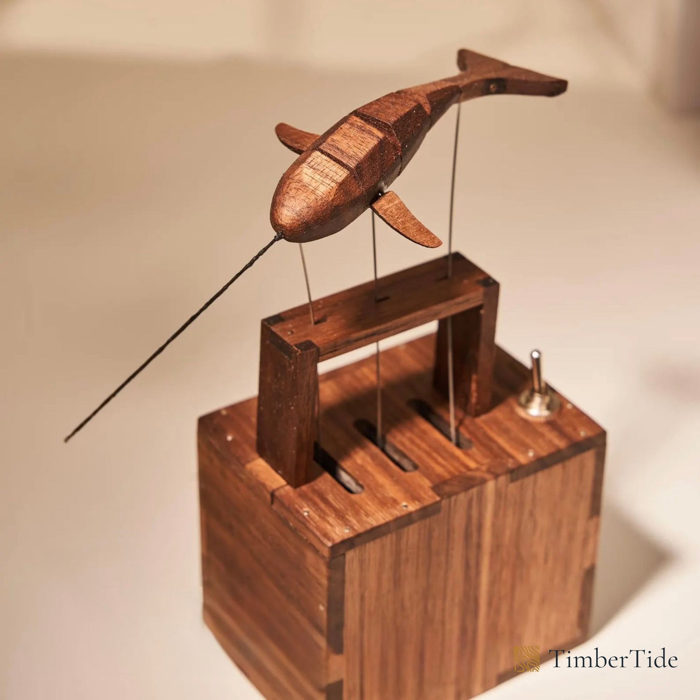 Handcrafted Walnut Whale Automaton